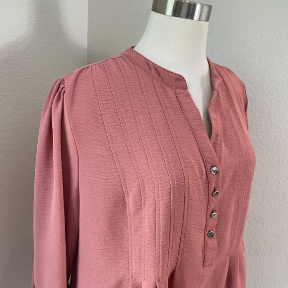 Cocomo Woman Plus 1X Rose Pink Blouse With Button Detail Pintuck Design Shirt - Picture 2 of 10